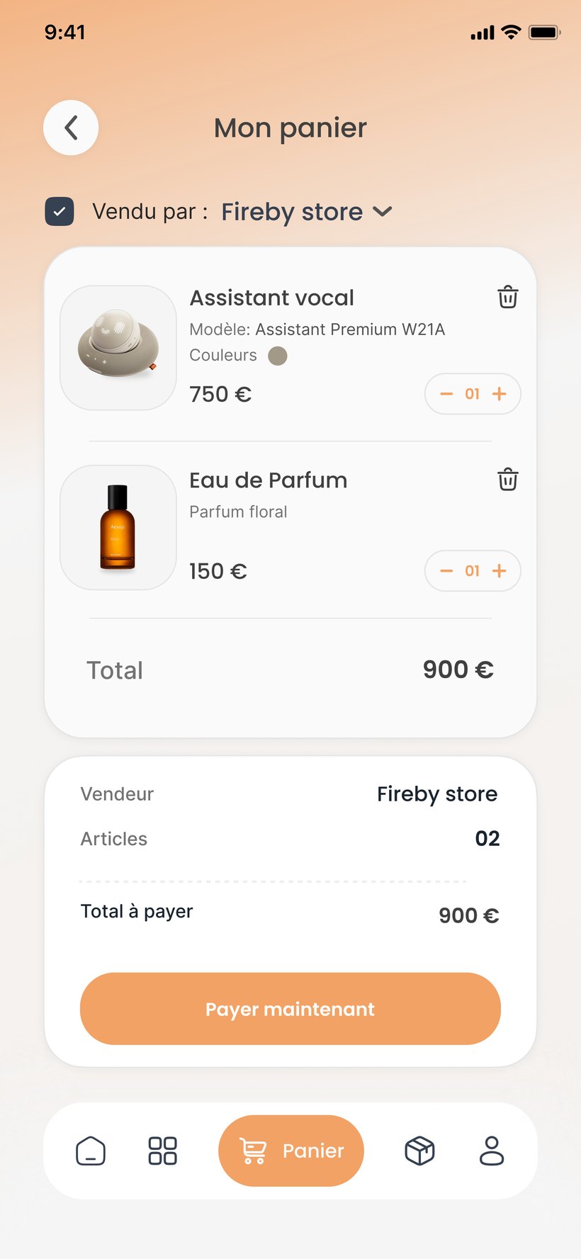 Écran panier TicketMarket
