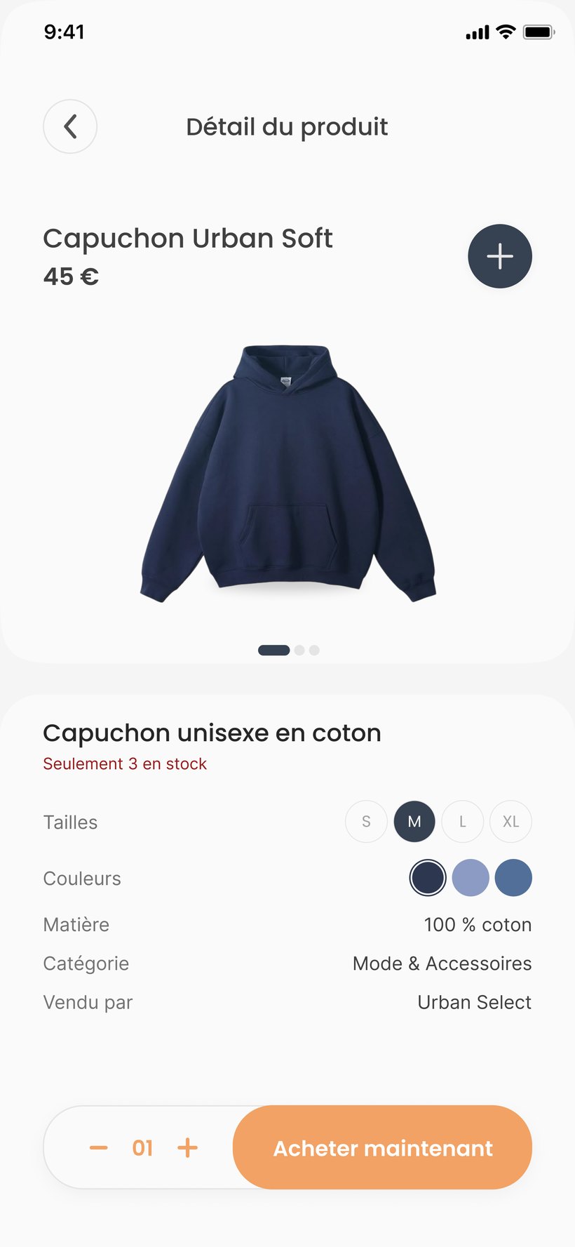 Écran détail produit TicketMarket